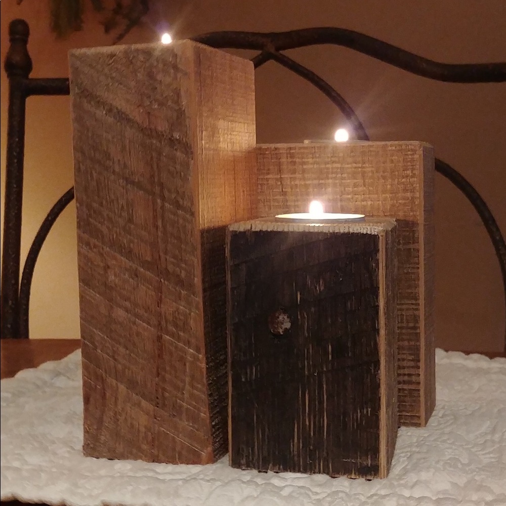 Reclaimed Barnwood Candle Holders. Winter sale!
